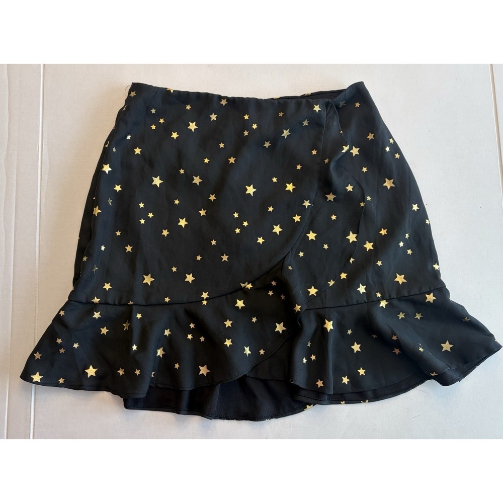 Altar'd State Black Gold Foil Star Ruffle‎ Wrap Mini Skirt Small BMS975IMK